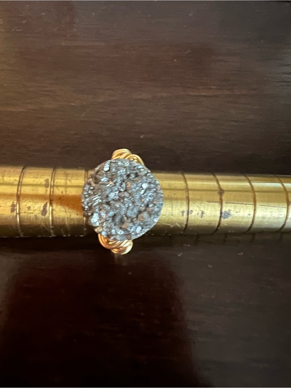 Bourbon and Bowties Gold Chain Necklace and Ring with Silver Druzy Discs - Picture 11 of 12